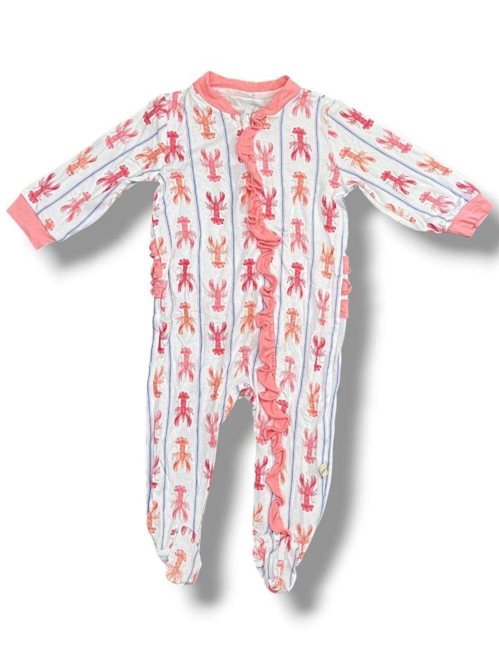 Milkberry Buttery Soft Lobster Coastal Ruffle Footed 2-way zip Pajama Size 0-3M